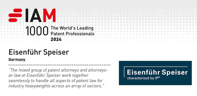 Eisenführ Speiser in „IAM Patent 1000“